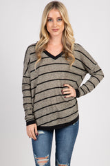 Heather Mocha Striped Knit Maternity Top