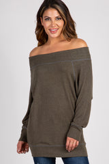 Olive Heather Knit Off Shoulder Top