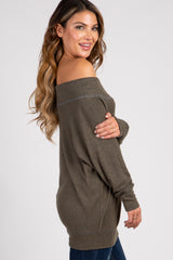 Olive Heather Knit Off Shoulder Top