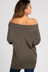 Olive Heather Knit Off Shoulder Top