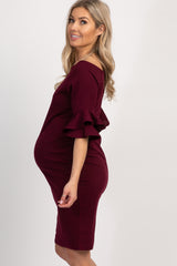 PinkBlush Burgundy Layered Flounce Sleeve Fitted Maternity Dress