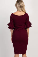 PinkBlush Burgundy Layered Flounce Sleeve Fitted Maternity Dress