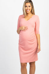 PinkBlush Peach Solid Scalloped Trim Fitted Maternity Dress