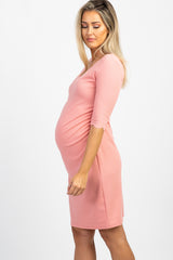 PinkBlush Peach Solid Scalloped Trim Fitted Maternity Dress