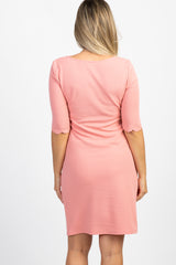 PinkBlush Peach Solid Scalloped Trim Fitted Maternity Dress