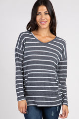 Charcoal Striped Hooded Maternity Top