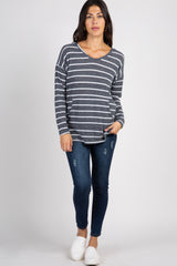 Charcoal Striped Hooded  Top
