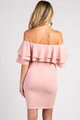 PinkBlush Mauve Layered Ruffle Off Shoulder Fitted Maternity Dress