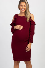 PinkBlush Burgundy Ruffle Trim Puff Sleeve Maternity Dress