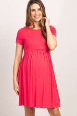 PinkBlush Coral Solid Crochet Trim Maternity Shift Dress