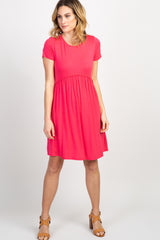 PinkBlush Coral Solid Crochet Trim Maternity Shift Dress