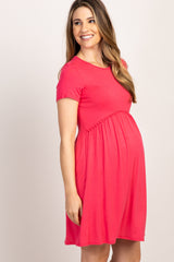 PinkBlush Coral Solid Crochet Trim Maternity Shift Dress