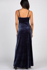 Grey Velvet Wrap Self Tie Maternity Maxi Dress