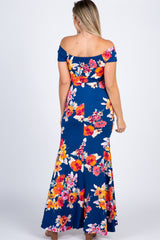 PinkBlush Navy Blue Floral Off Shoulder Wrap Maternity Photoshoot Gown/Dress