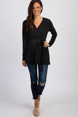 PinkBlush Black Ribbed Sash Tie Wrap Nursing Top