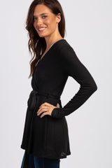 PinkBlush Black Ribbed Sash Tie Wrap Nursing Top