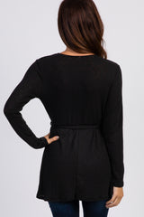PinkBlush Black Ribbed Sash Tie Wrap Nursing Top