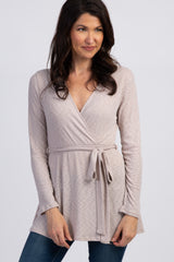 Mocha Ribbed Sash Tie Maternity Nursing Wrap Top