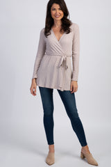 Mocha Ribbed Sash Tie Wrap Nursing Top
