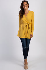 PinkBlush Yellow Ribbed Sash Tie Wrap Nursing Top