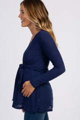 PinkBlush Navy Blue Ribbed Sash Tie Maternity Nursing Wrap Top