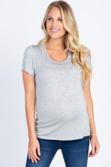 Heather Grey Short Sleeve Nursing Maternity Top