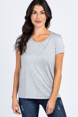 Heather Grey Short Sleeve Nursing Maternity Top