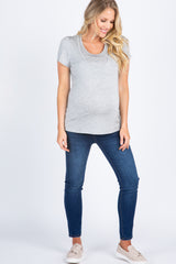 Heather Grey Short Sleeve Nursing Maternity Top