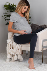 Heather Grey Short Sleeve Nursing Maternity Top