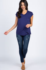 PinkBlush Navy Blue Layered Wrap Front Nursing Top