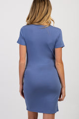PinkBlush Periwinkle Basic Ruched Fitted Maternity Dress