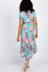 Mint Floral Hi-Low Wrap Maternity Dress