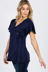 PinkBlush Navy Blue Short Sleeve Button Accent Wrap Nursing Top