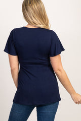 PinkBlush Navy Blue Short Sleeve Button Accent Maternity/Nursing Wrap Top