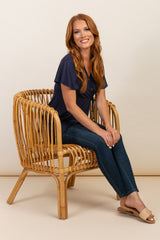 PinkBlush Navy Blue Short Sleeve Button Accent Wrap Nursing Top