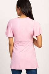 Pink Short Sleeve Button Accent Maternity/Nursing Wrap Top