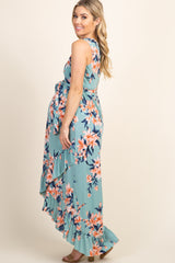 PinkBlush Mint Floral Wrap Hemline Maternity Dress