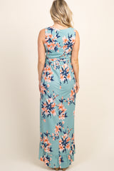 PinkBlush Mint Floral Wrap Hemline Maternity Dress