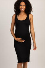 PinkBlush Black Sleeveless Ribbed Maternity Dress