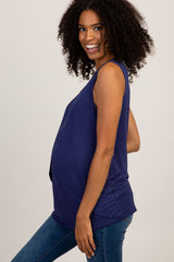 PinkBlush Navy Solid Sleeveless Maternity Nursing Top