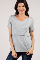 PinkBlush Heather Grey Solid Short Sleeve Maternity Nursing Top