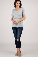 PinkBlush Heather Grey Solid Short Sleeve Nursing Top