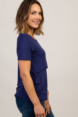 PinkBlush Navy Solid Short Sleeve Nursing Top