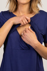 PinkBlush Navy Solid Short Sleeve Nursing Top
