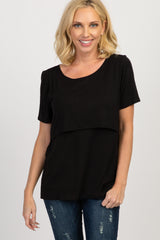 PinkBlush Black Solid Short Sleeve Maternity Nursing Top
