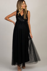 Black Sequin Bodice Tulle Maternity Dress