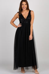 Black Sequin Bodice Tulle Maternity Dress