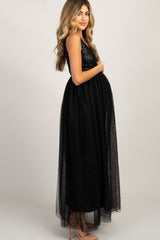 Black Sequin Bodice Tulle Maternity Dress