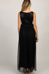 Black Sequin Bodice Tulle Maternity Dress