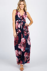 PinkBlush Navy Floral Sleeveless Knot Front Maternity Maxi Dress